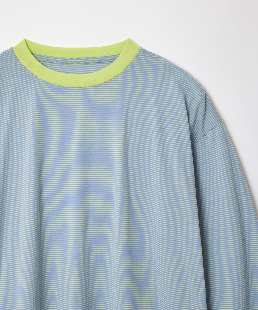 ONC MERINO 100%メリノウール ストライプカットソー メリノウール ロングスリーブ Tシャツ / POWDER BLUE / ONC MERINO